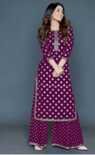 Pretty Printed With Lace Border Rayon Kurti Palazzo Set Roposo Clout